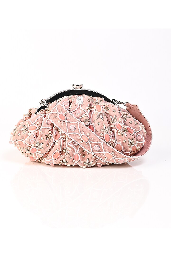 Pink Raw Silk Crystal Embroidered Clutch by Sugarcrush at Pernia's Pop Up Shop