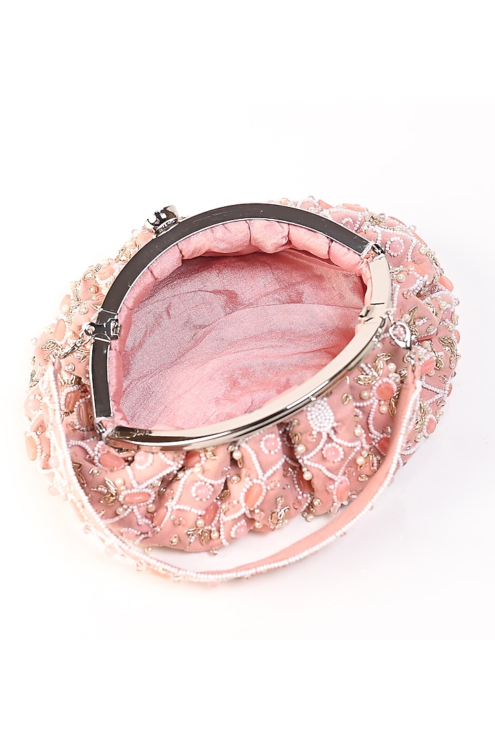 Pink Raw Silk Crystal Embroidered Clutch by Sugarcrush at Pernia's Pop Up Shop