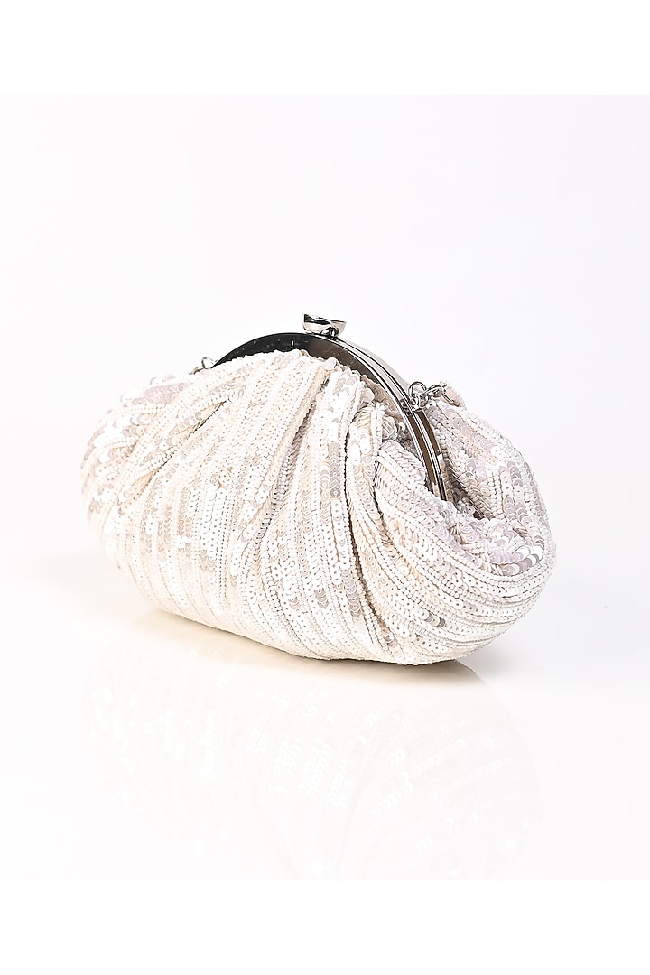 Off-White Raw Silk Japanese Bead Embroidered Clutch by Sugarcrush at Pernia's Pop Up Shop