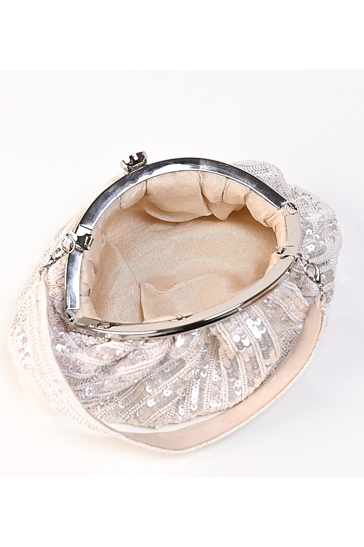 Off-White Raw Silk Japanese Bead Embroidered Clutch by Sugarcrush at Pernia's Pop Up Shop