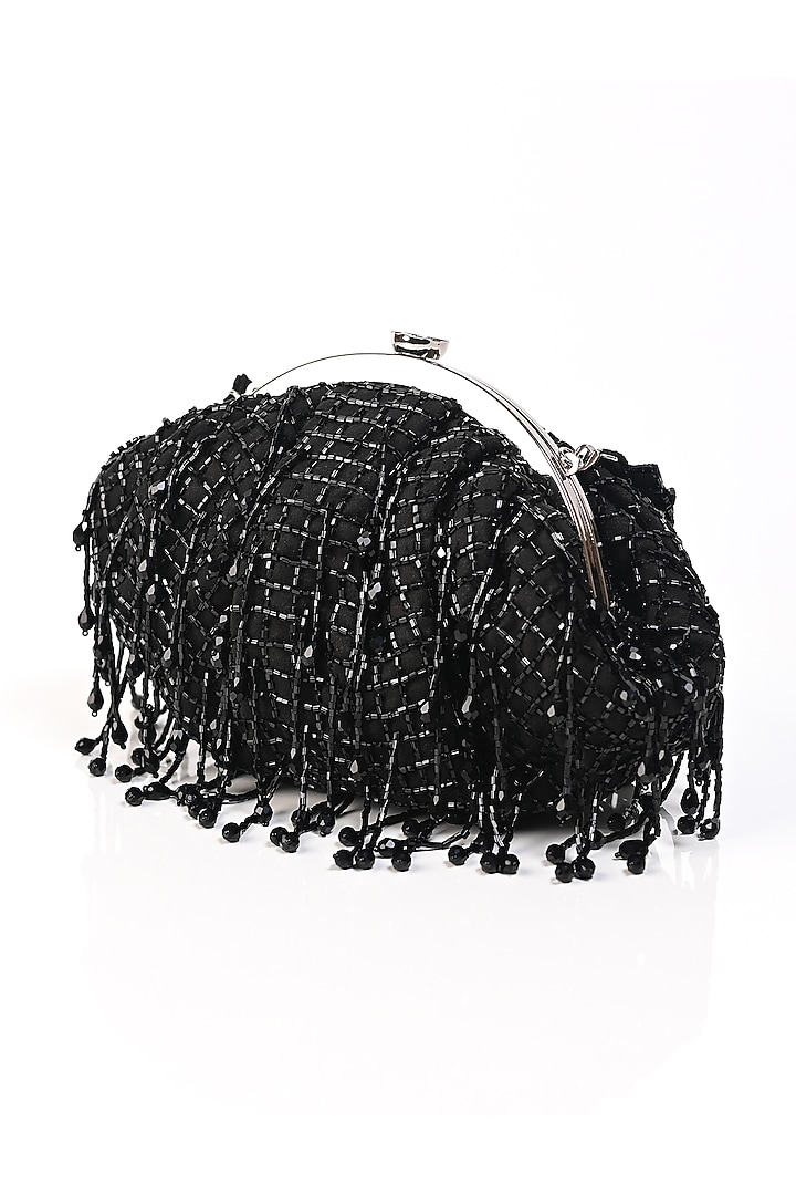 Black Raw Silk Crystal Embellished Clutch by Sugarcrush at Pernia's Pop Up Shop