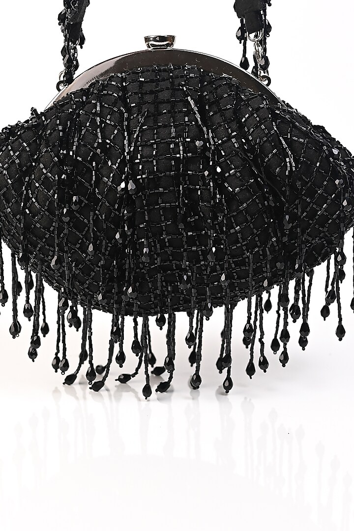 Black Raw Silk Crystal Embellished Clutch by Sugarcrush at Pernia's Pop Up Shop