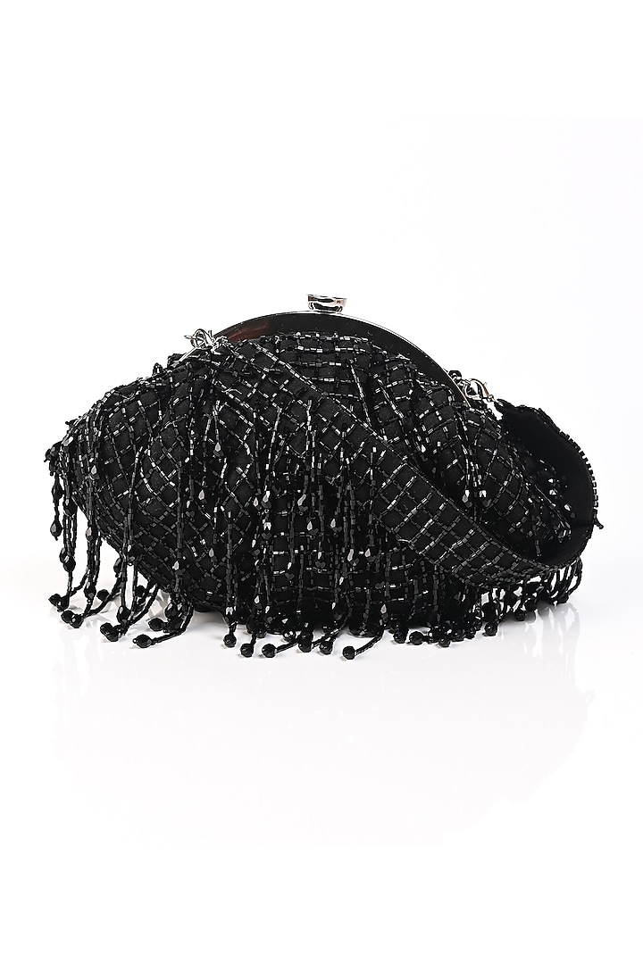 Black Raw Silk Crystal Embellished Clutch by Sugarcrush at Pernia's Pop Up Shop