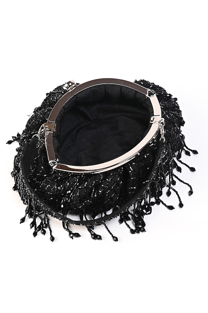 Black Raw Silk Crystal Embellished Clutch by Sugarcrush at Pernia's Pop Up Shop