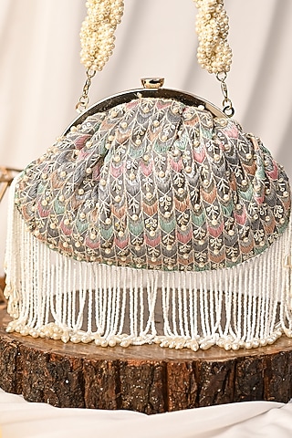 Multi-Colored Raw Silk Embroidered Clutch by Sugarcrush