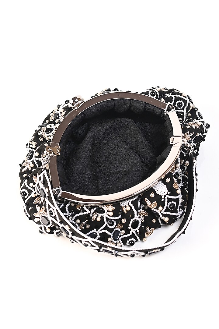 Black Raw Silk Crystal Embellished Clutch by Sugarcrush at Pernia's Pop Up Shop