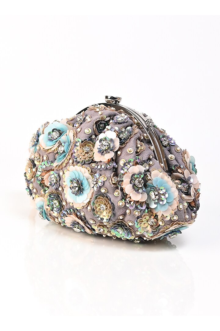 Multi-colored Raw Silk Floral Embellished Clutch by Sugarcrush at Pernia's Pop Up Shop