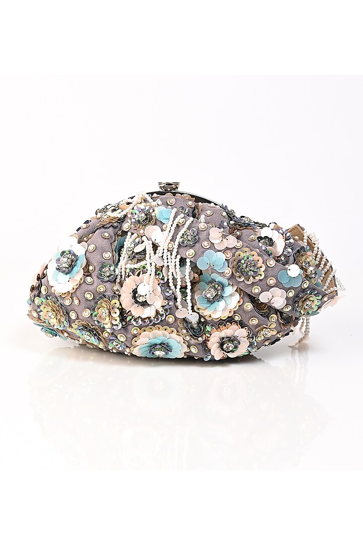 Multi-colored Raw Silk Floral Embellished Clutch by Sugarcrush at Pernia's Pop Up Shop