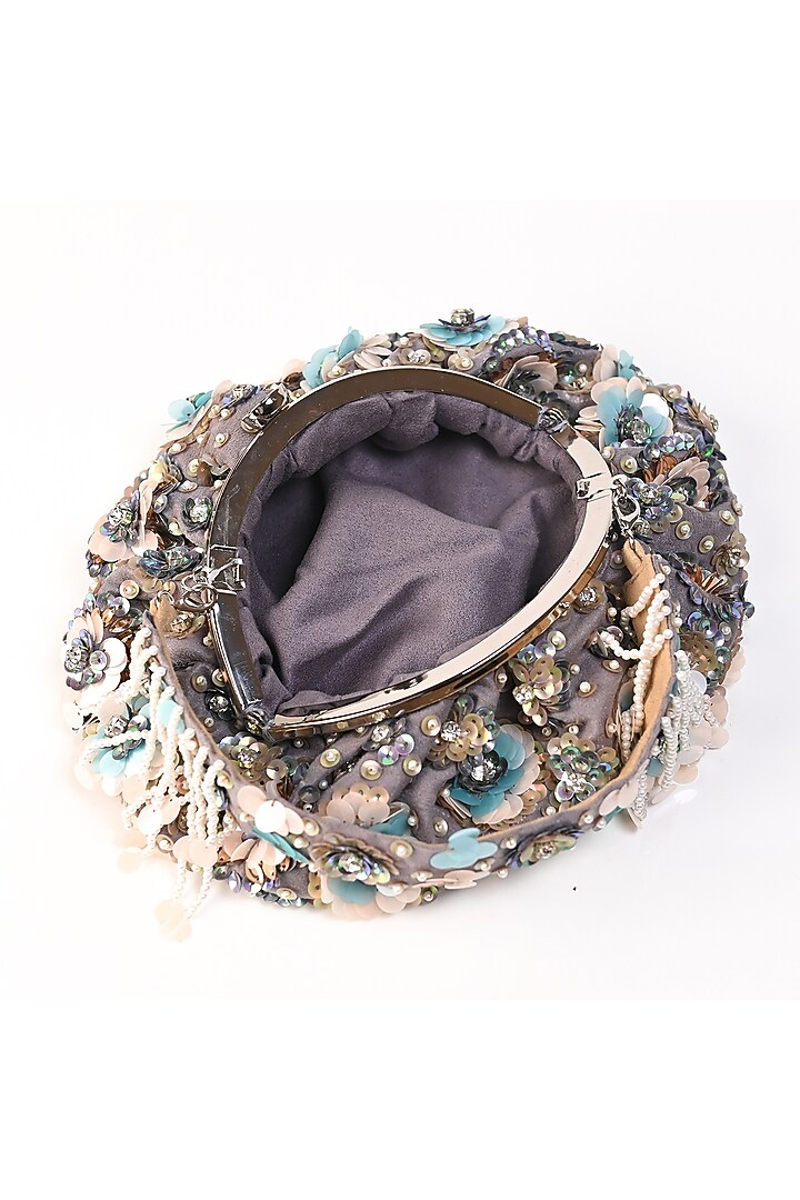 Multi-colored Raw Silk Floral Embellished Clutch by Sugarcrush at Pernia's Pop Up Shop