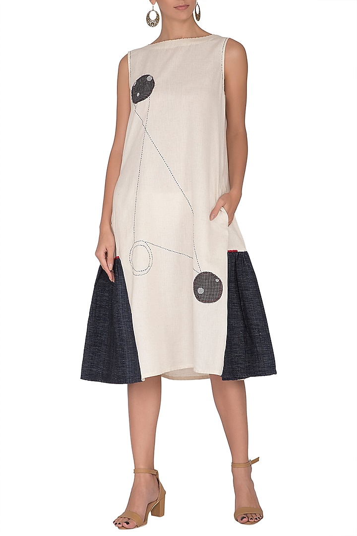 Off White Panelled Applique Summer Dress by Sagaa by Vanita at Pernia's Pop Up Shop
