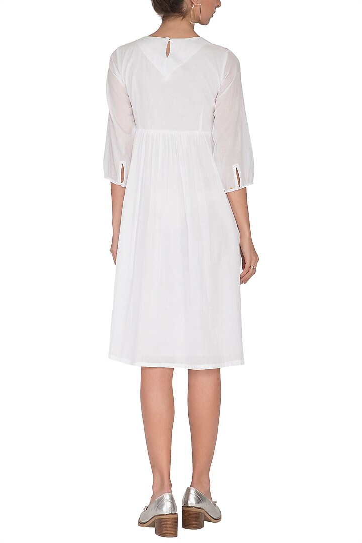 White Aari Embroidered Summer Dress by Sagaa by Vanita at Pernia's Pop Up Shop
