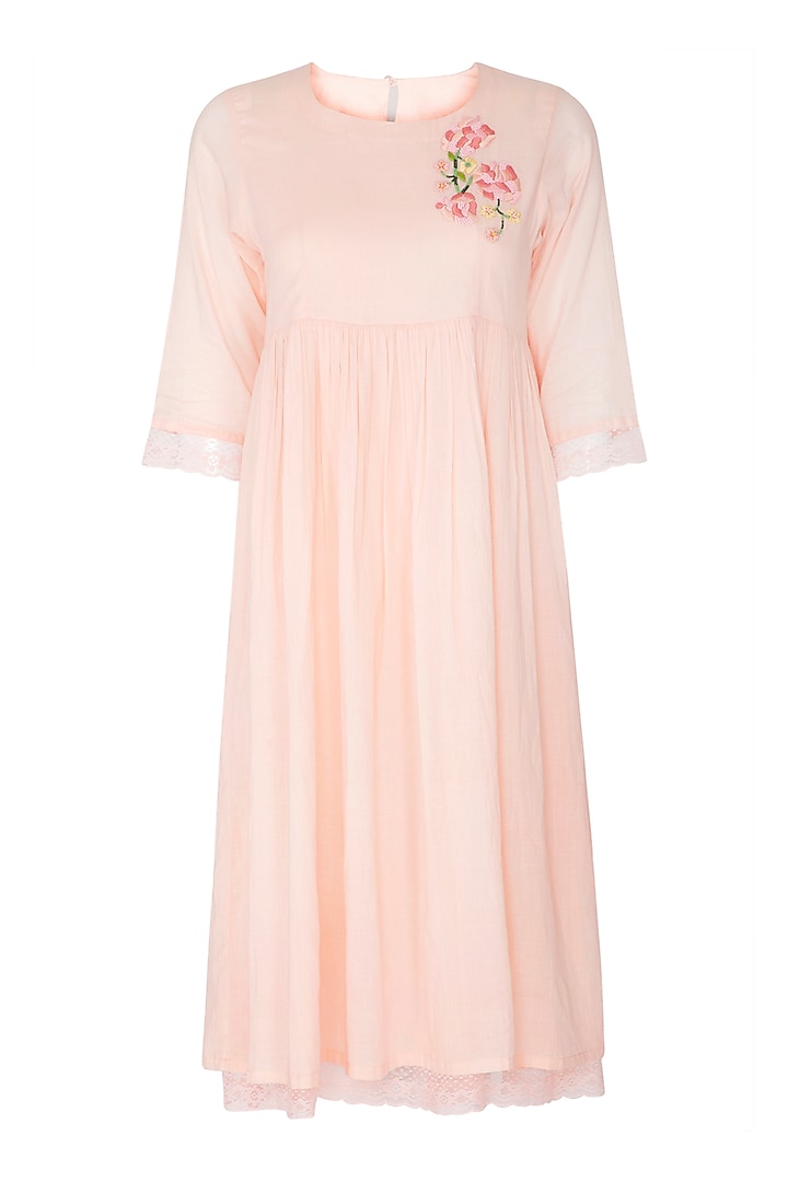 Rose Pink Embroidered Midi Dress by Sagaa by Vanita