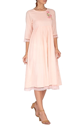 Rose Pink Embroidered Midi Dress by Sagaa by Vanita
