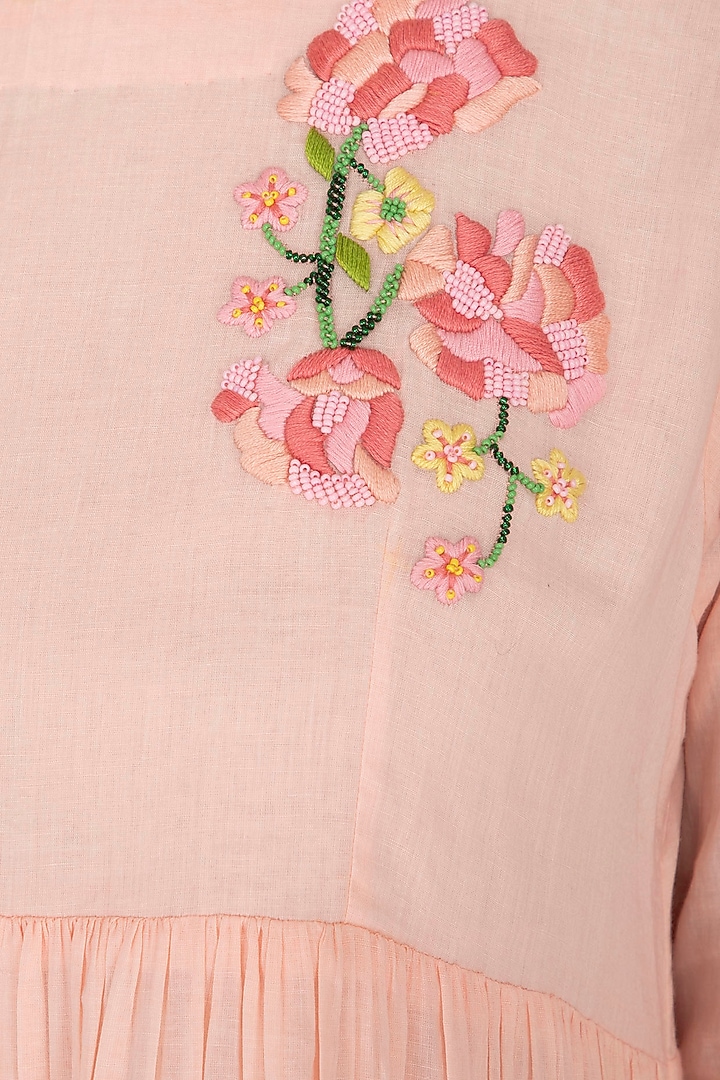 Rose Pink Embroidered Midi Summer Dress by Sagaa by Vanita at Pernia's Pop Up Shop