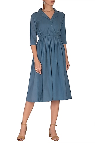 Teal Blue Cotton Dress by Sagaa by Vanita