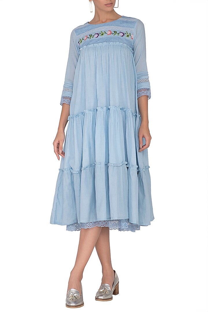 Sky Blue Tiered Summer Dress by Sagaa by Vanita at Pernia's Pop Up Shop