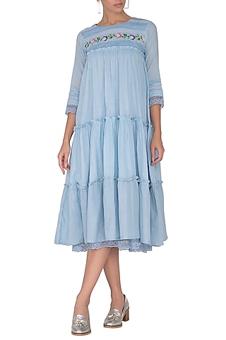 Sky Blue Tiered Dress by Sagaa by Vanita