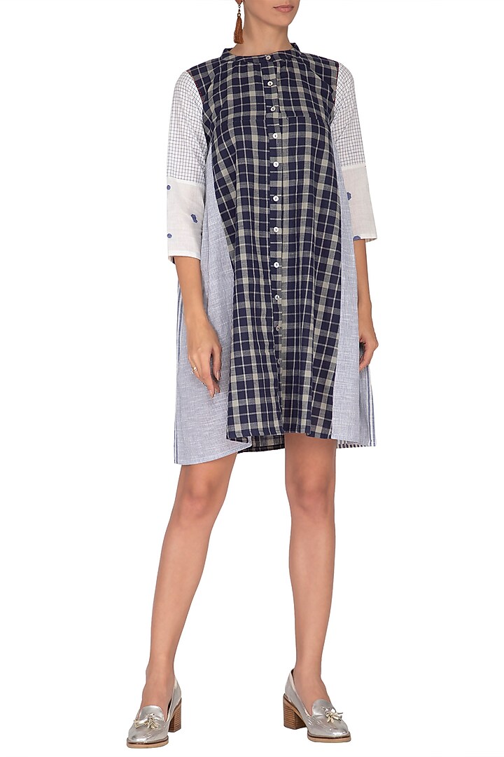 Blue Checkered Recycled Summer Dress by Sagaa by Vanita at Pernia's Pop Up Shop
