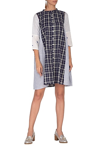 Blue Checkered Recycled Dress by Sagaa by Vanita