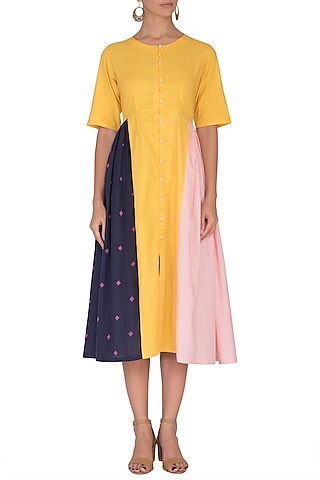 Mustard Panelled Dress by Sagaa by Vanita
