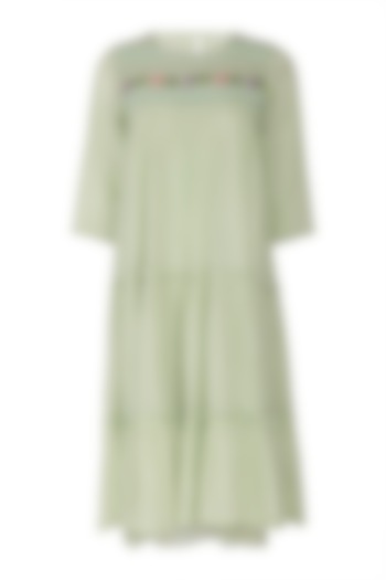 Emerald Green Embroidered Tiered Dress by Sagaa by Vanita