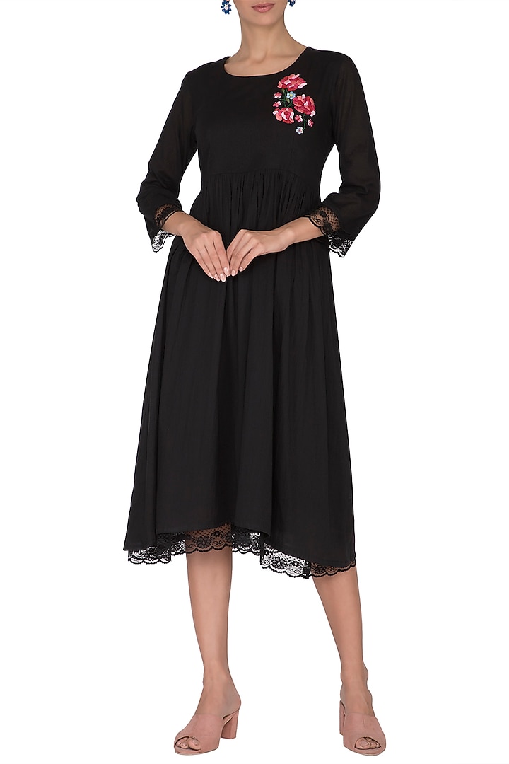 Black Embroidered Summer Dress by Sagaa by Vanita at Pernia's Pop Up Shop