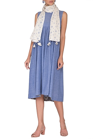 Sky Blue Dress With Floral Stole by Sagaa by Vanita