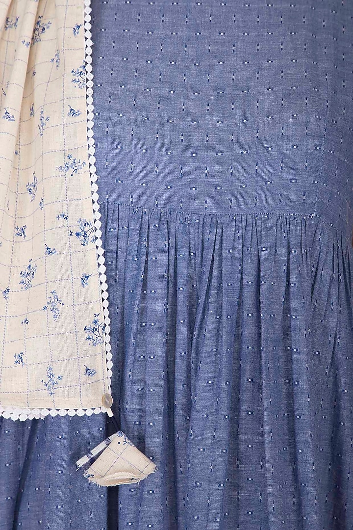 Sky Blue Summer Dress With Floral Stole by Sagaa by Vanita at Pernia's Pop Up Shop