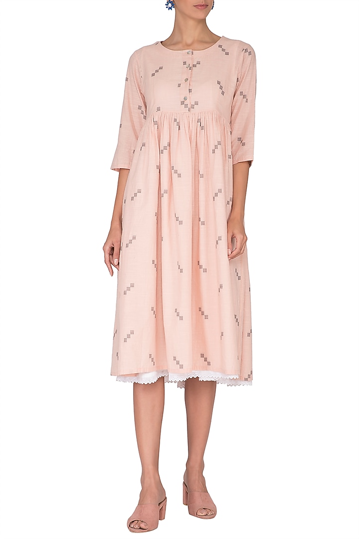 Peach Printed Jamdani Summer Dress With Inner by Sagaa by Vanita at Pernia's Pop Up Shop