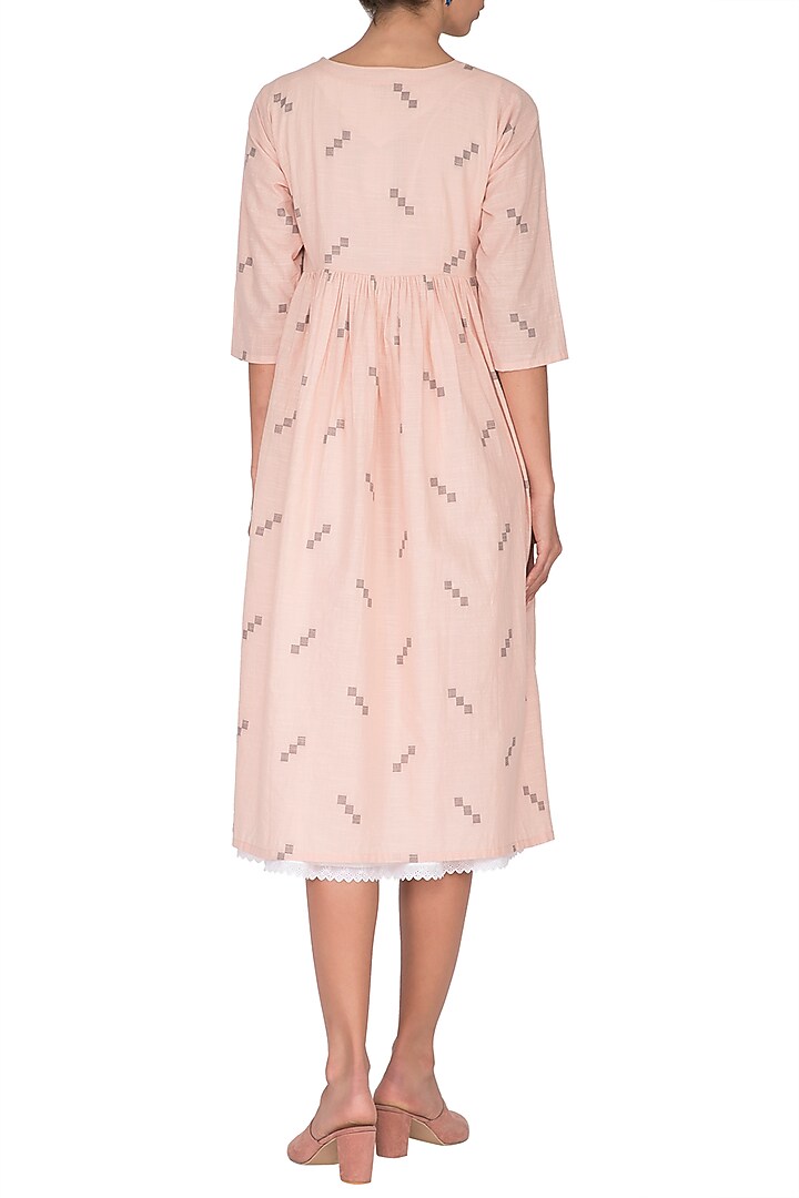 Peach Printed Jamdani Summer Dress With Inner by Sagaa by Vanita at Pernia's Pop Up Shop