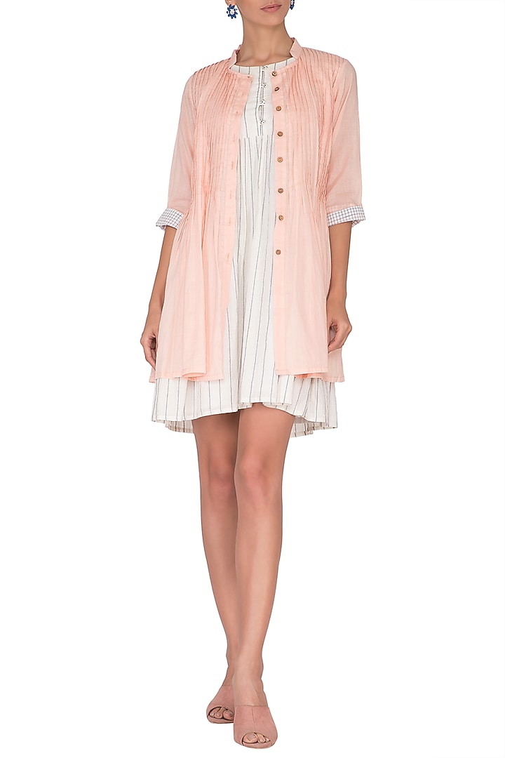 Peach Pleated Jacket With Inner by Sagaa by Vanita at Pernia's Pop Up Shop