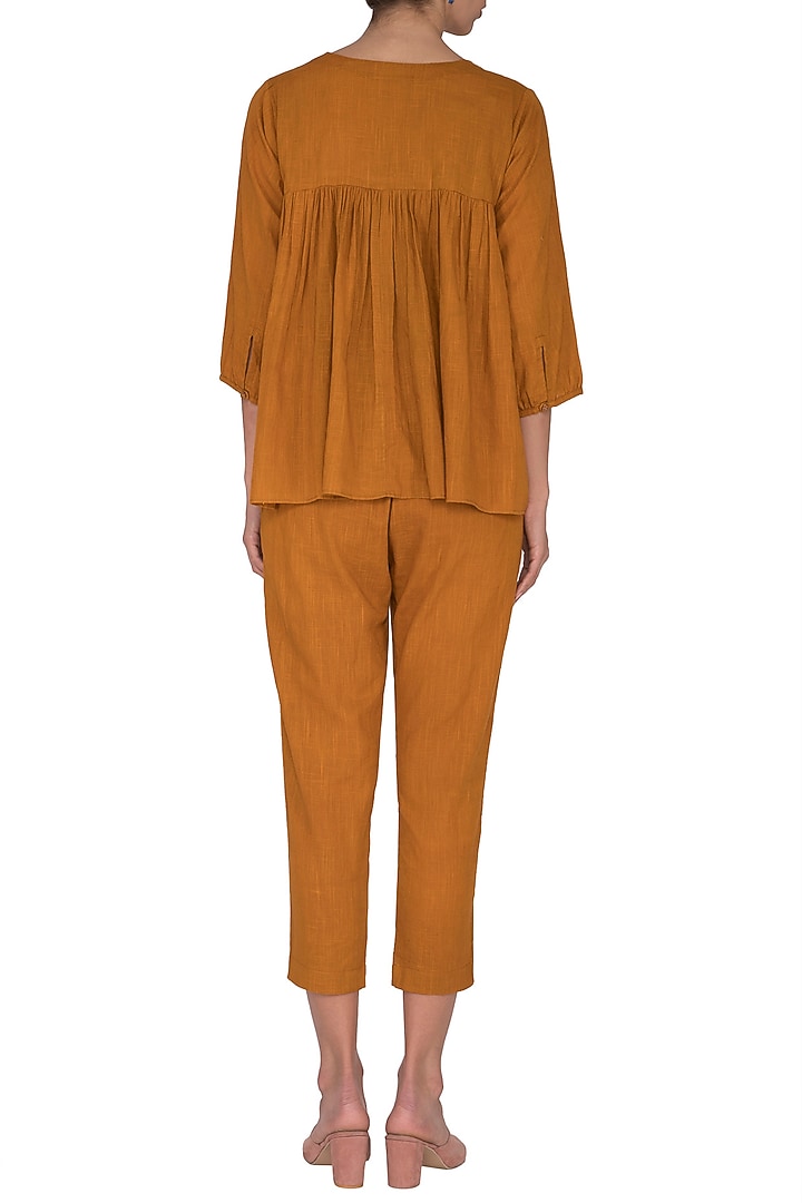 Rust Top With Embroidered Buttons & Pants by Sagaa by Vanita at Pernia's Pop Up Shop