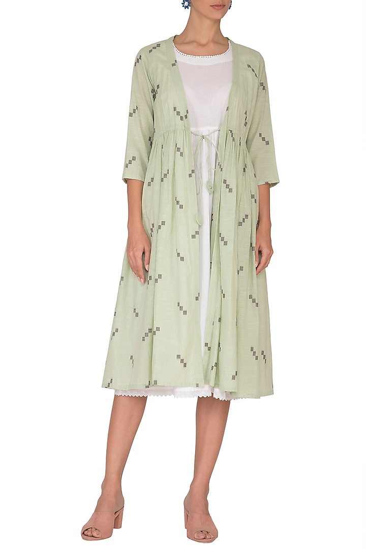 Emerald Green Printed Jacket Summer Dress With Inner by Sagaa by Vanita at Pernia's Pop Up Shop