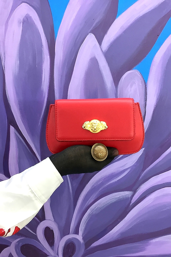 Red Genuine Leather Clutch by SAURAV GHOSH at Pernia's Pop Up Shop