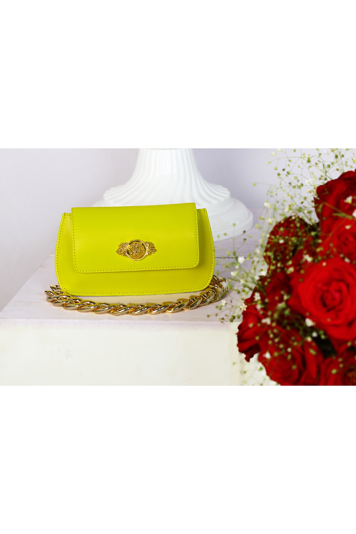 Bright yellow clutch bag deals