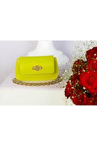 Pop Yellow Genuine Leather Clutch by SAURAV GHOSH