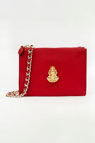 Red Genuine Leather Clutch by SAURAV GHOSH