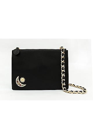 Black Genuine Leather Clutch by SAURAV GHOSH