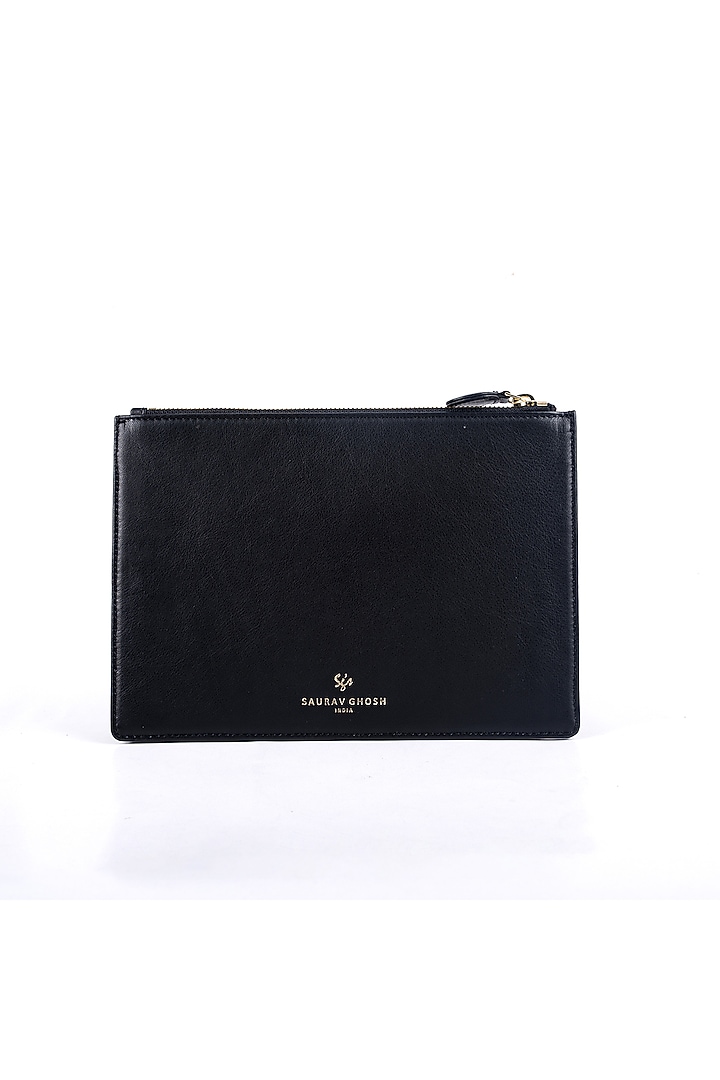 Black Genuine Leather Clutch by SAURAV GHOSH at Pernia's Pop Up Shop