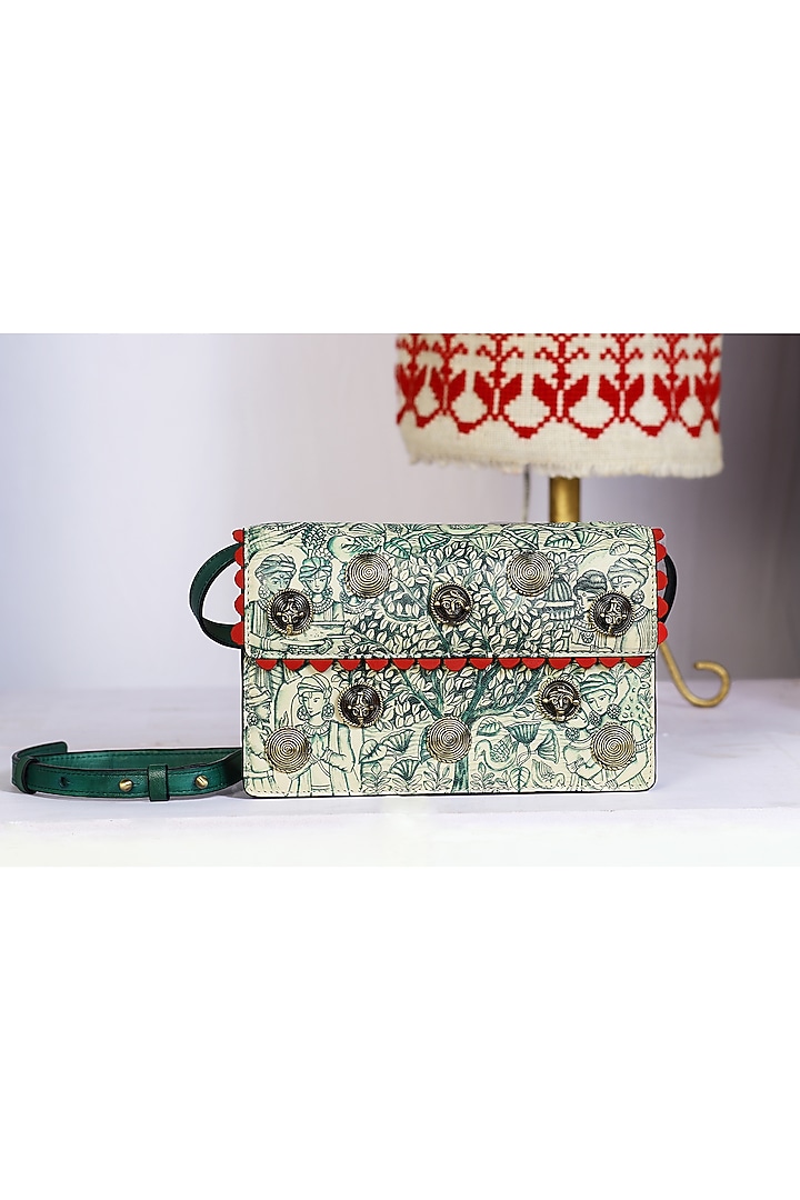 Beige & Earthy Green Genuine Leather Handbag by SAURAV GHOSH at Pernia's Pop Up Shop