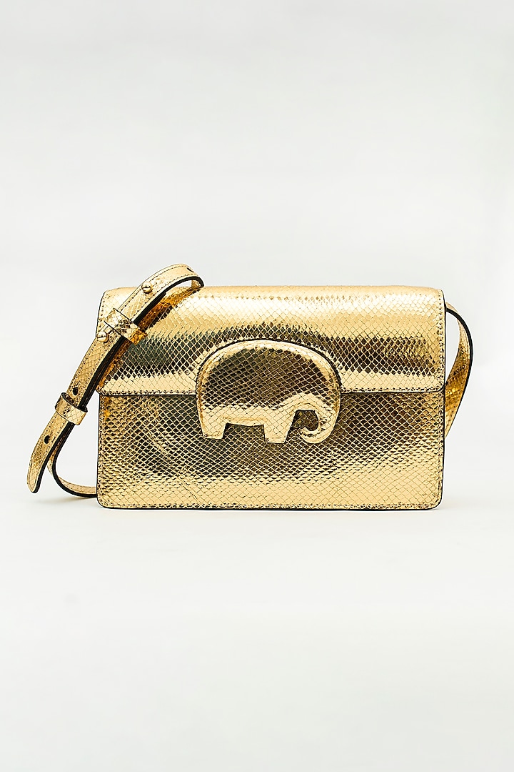 Gold Genuine Leather Handbag by SAURAV GHOSH
