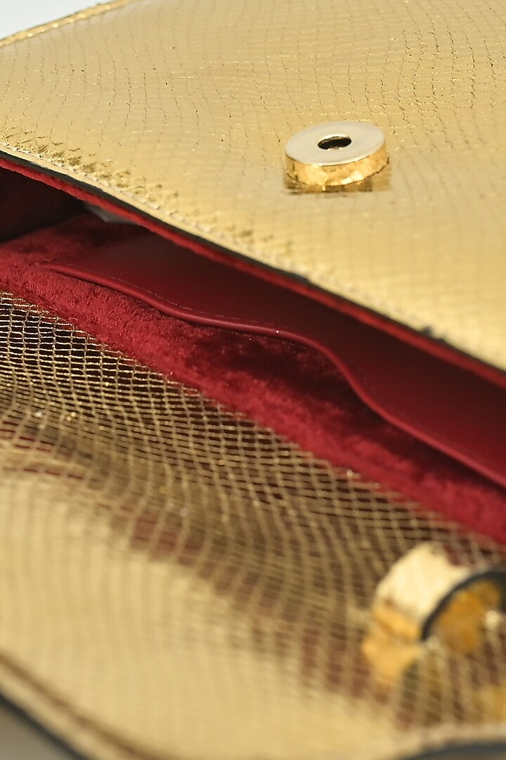 Gold Genuine Leather Handbag by SAURAV GHOSH at Pernia's Pop Up Shop