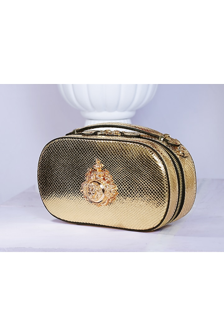 Gold Genuine Leather Handbag by SAURAV GHOSH