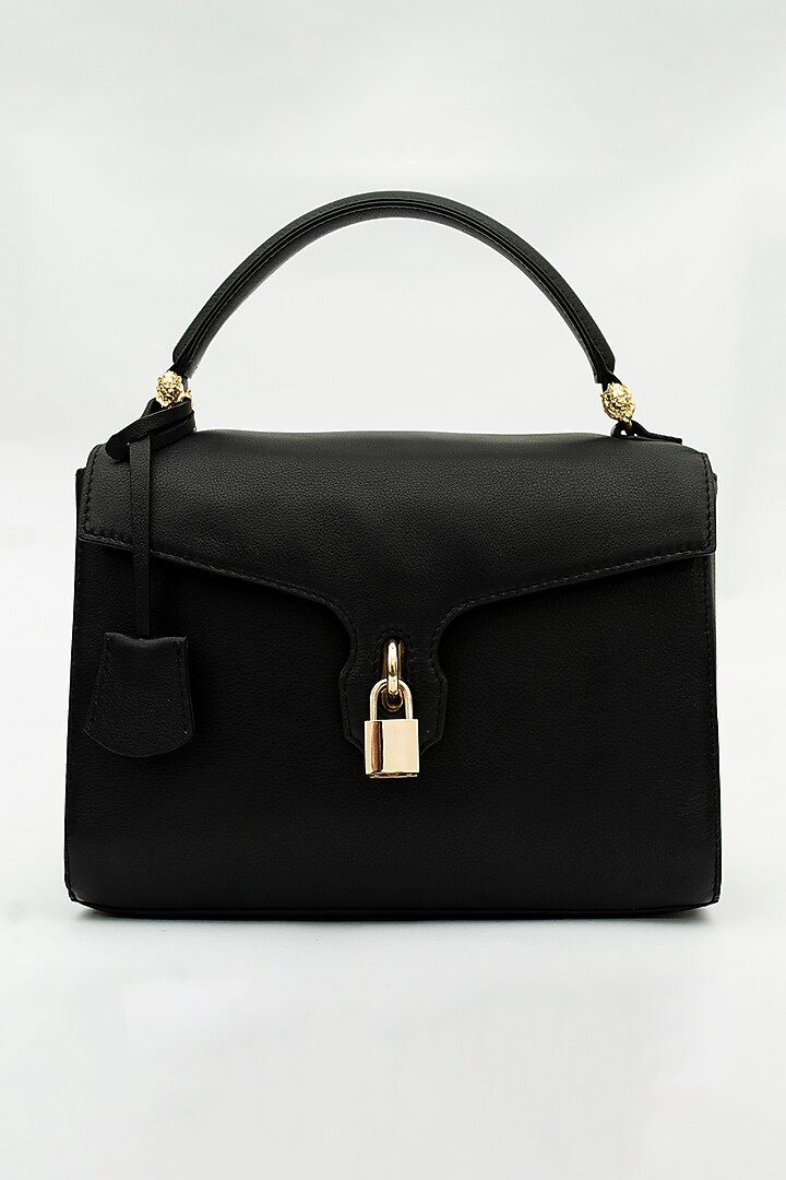 Black Genuine Leather Handbag by SAURAV GHOSH at Pernia's Pop Up Shop