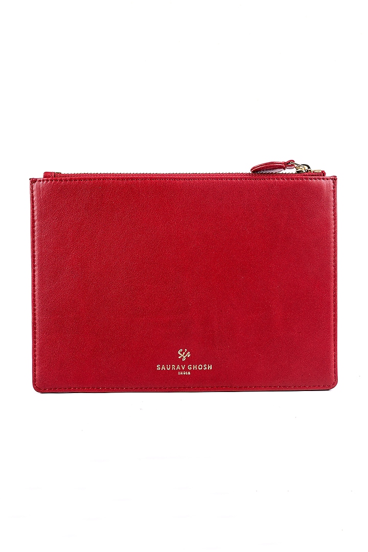 Red Genuine Leather Clutch by SAURAV GHOSH at Pernia's Pop Up Shop