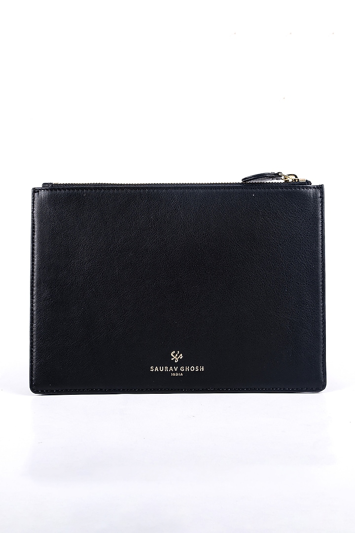 Black Genuine Leather Clutch by SAURAV GHOSH at Pernia's Pop Up Shop