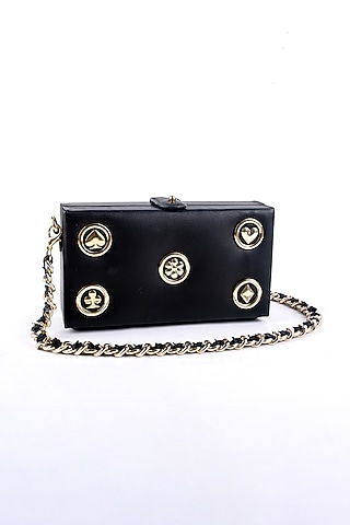 Black Genuine Leather Box Clutch by SAURAV GHOSH