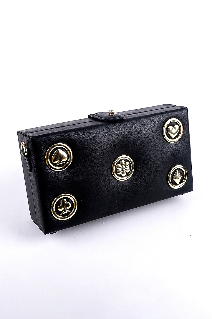 Black Genuine Leather Box Clutch by SAURAV GHOSH at Pernia's Pop Up Shop