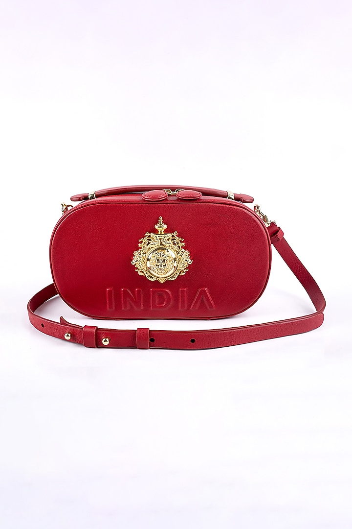 Red Genuine Leather Handbag by SAURAV GHOSH at Pernia's Pop Up Shop