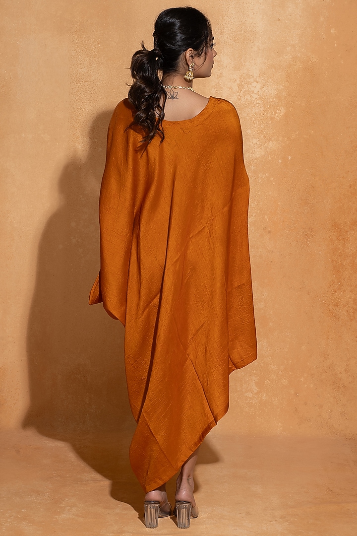 Orange Dupion Silk Hand Embroidered Kaftan by Sugandh Gupta at Pernia's Pop Up Shop